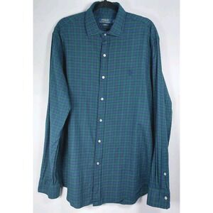Polo Ralph‎ Lauren Slim Fit Shirt Mens Large Navy Green Plaid Button Up L/S